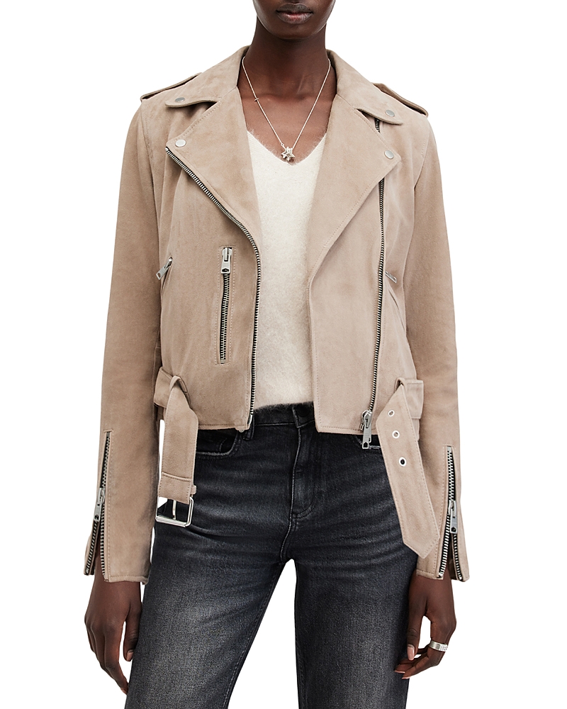Allsaints Suede Balfern Biker Jacket In Warm Taupe