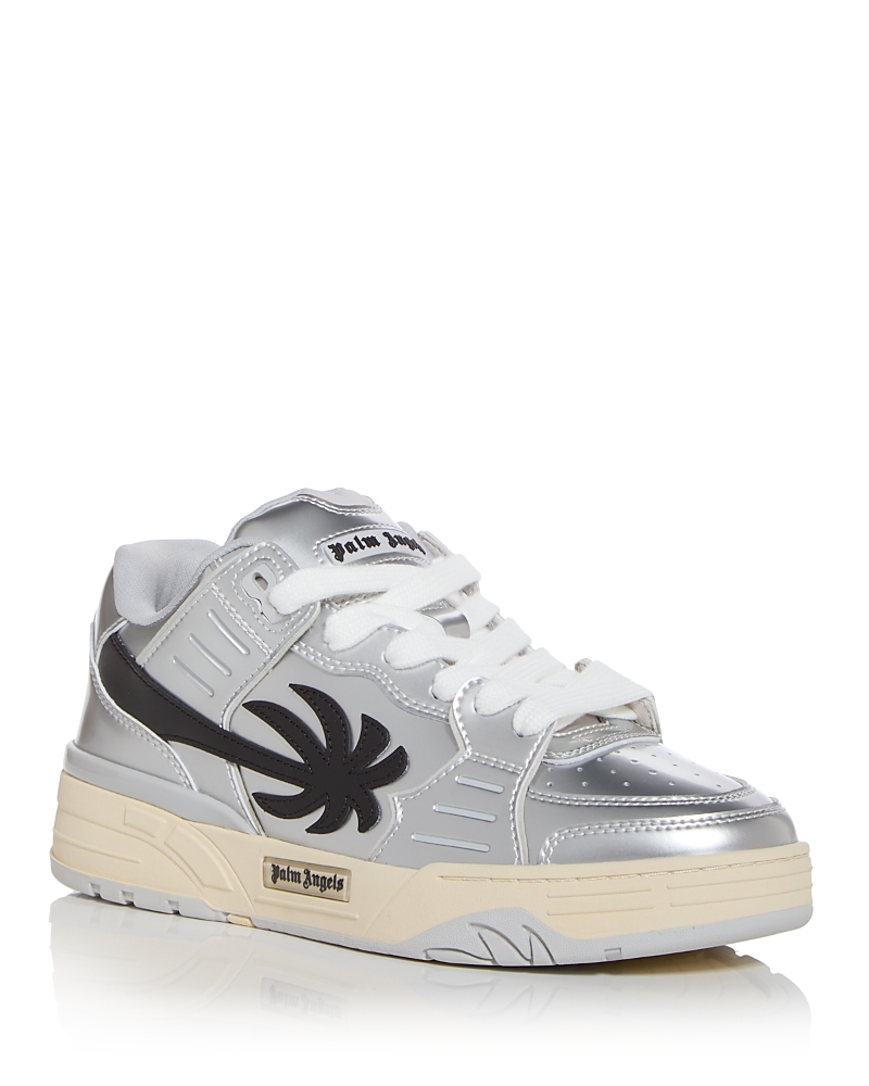 Palm Angels Men's Venice Mirror Leather Low-top Sneakers In Mdium Grey