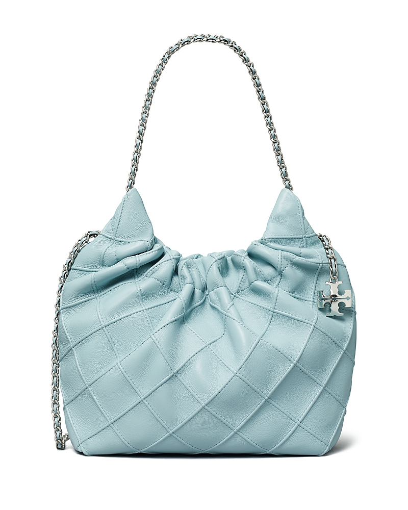 Tory Burch Mini Fleming Quilted Leather Hobo Bag In Mist
