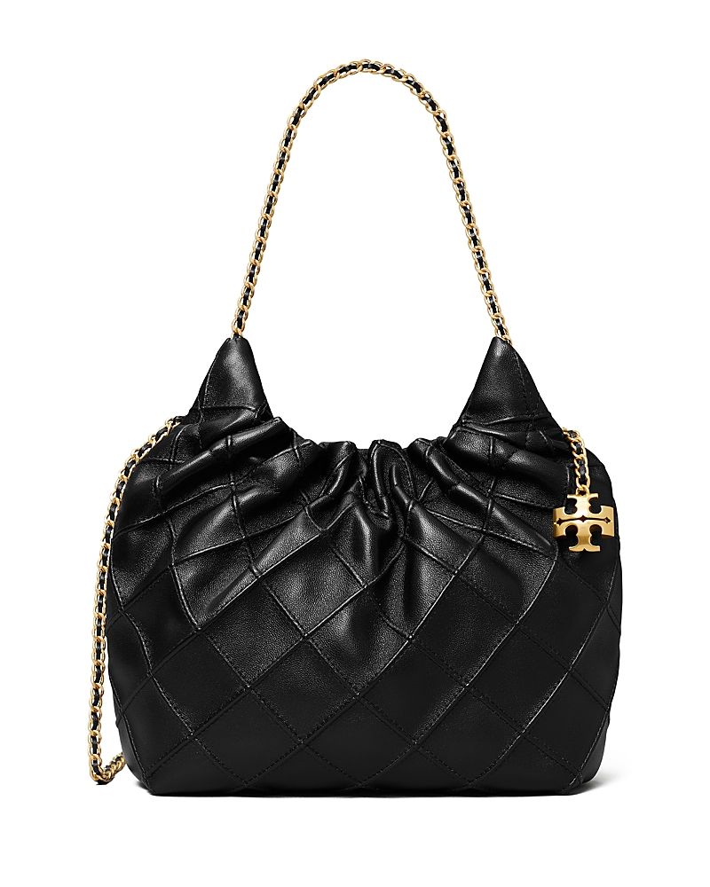 Tory Burch Mini Fleming Hobo Leather Shoulder Bag In Black