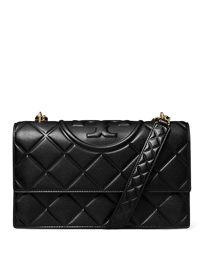 Tory Burch Small Fleming Diamond Quilted Leather Convertible Shoulder Bag In Black