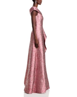 Jacquard One Shoulder Ruffle Gown