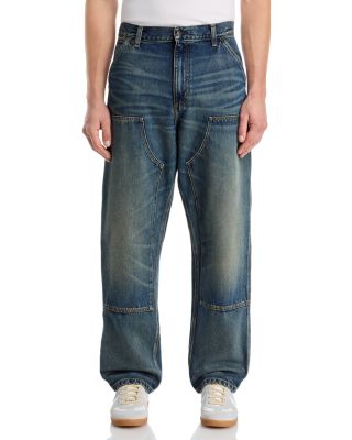 Double Knee Relaxed Straight Fit Jeans in Blue
