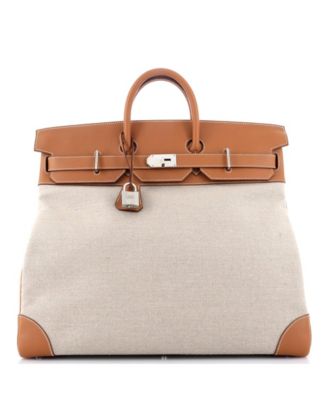 Pre-Owned Hermes Hac 50 Handbag Toile and Brown Evercolor with Palladium Hardware