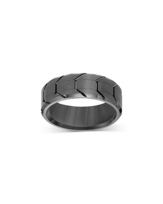 Men&#39;s Bevel Edge Tire Tread Texture Band in Dark Gray Tungsten