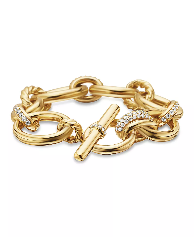 David Yurman Dy Mercer Chain Bracelet in 18K Yellow Gold with Diamonds, 25mm