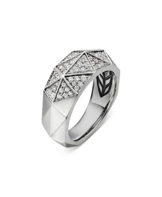 Men's Sterling Silver Faceted Diamond Pav&eacute; Ring