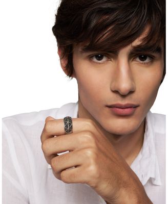 Men's Sterling Silver Faceted Black Diamond Pav&eacute; Ring