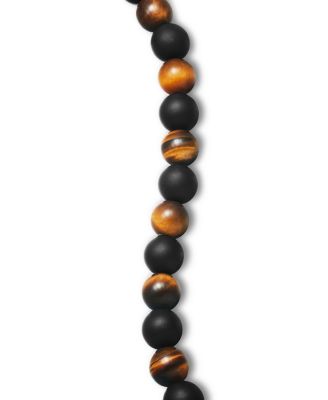 Men's Spiritual Beads Alternating Bracelet in Sterling Silver with Tigers Eye and Black Onyx, 8mm