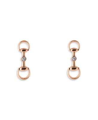 Gucci - 18K Rose Gold Horsebit Earrings with Diamonds