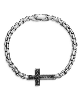 Men's Pav&eacute; Cross Bracelet in Sterling Silver with Black Diamonds, 5mm
