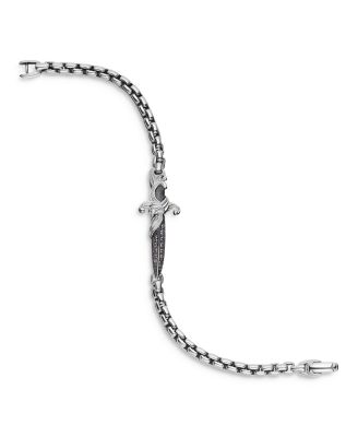 Men's Sterling Silver Waves Black Diamond Pav&eacute; Dagger Bracelet