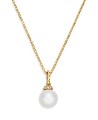 18K Yellow Gold Solari Pendant Necklace with Cultured Freshwater Pearl & Diamonds, 18"