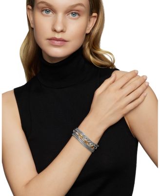 Multi Row Chain Bracelet in Sterling Silver with 18K Yellow Gold, 29mm