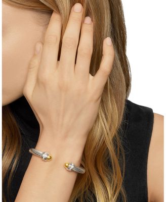 Cable Bracelet with 14K Yellow Gold Dome & Diamonds