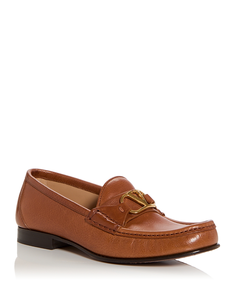 Valentino Vlogo Medallion Leather Loafers In Tabacco