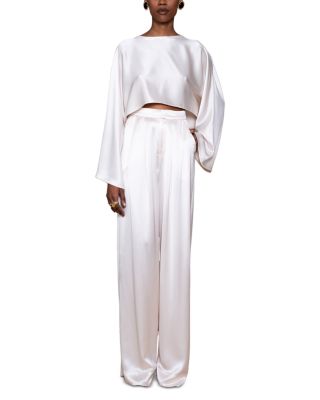 NONCHALANT LABEL - Satin Crop Top & Wide Leg Pants