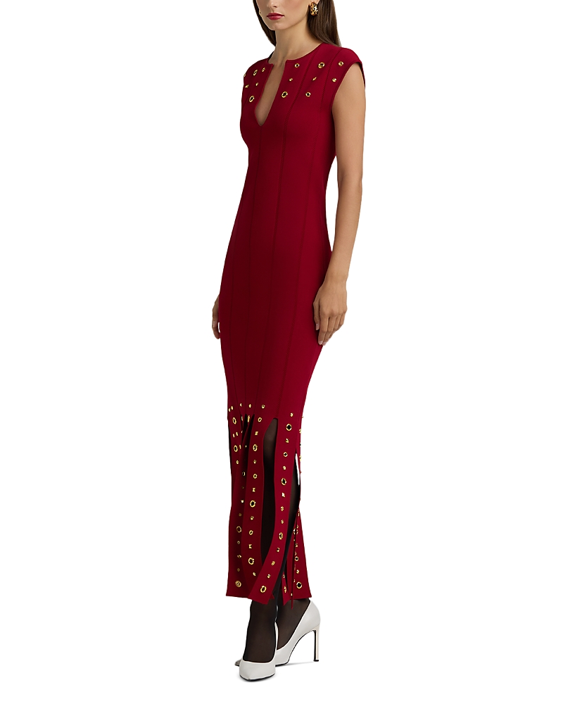 St John Embellished Eyelet Sleeveless Dress In Haute Red