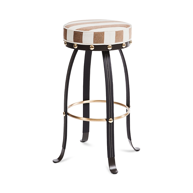 Mackenzie-childs Flatiron Brown Stripe Bar Stool In Brown/white