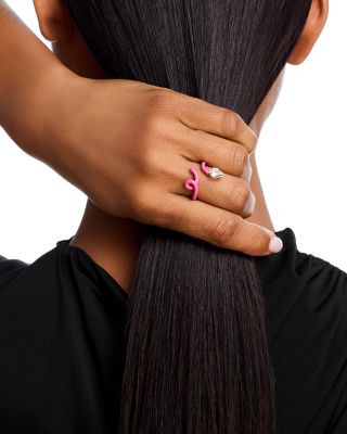 9K Yellow Gold You're So Vine Rock Crystal & Pink Enamel Tendril Ring