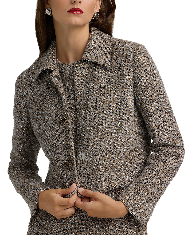 St John St. John Collection Metallic Eyelash Tweed Jacket In Shadow/silver/khaki Mutli