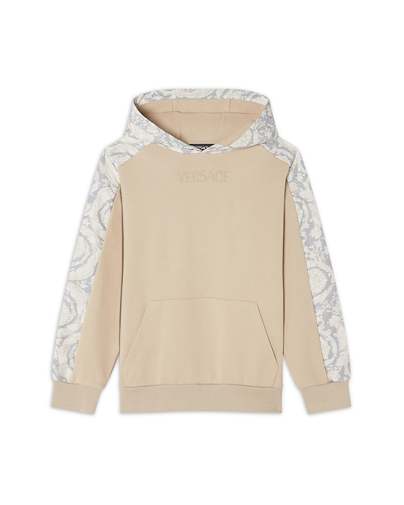 Versace Barocco Baby Paneled Hoodie In Sand Castle+concretebone