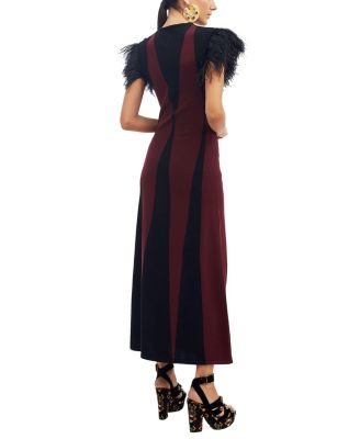 Harlequin Sleeveless Dress in Bordeux/Nero Bordeaux with feathers