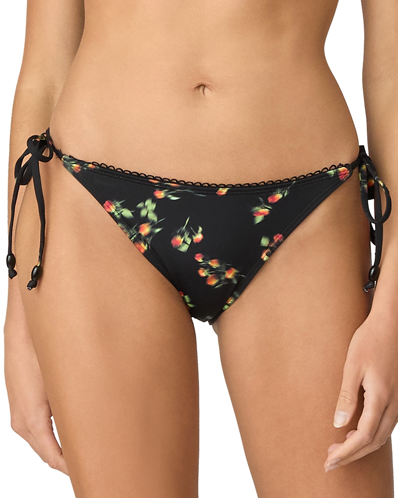 Shoshanna Blurred Floral String Bikini Bottom In Jet/red