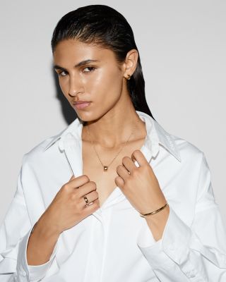 18K Yellow Gold Icon Polished Logo Ring Pendant Necklace, 15.7-18&amp;quot;