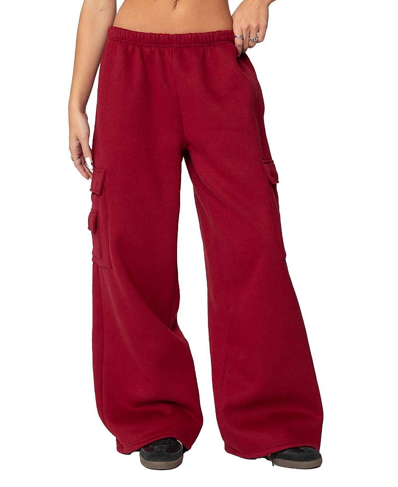 Edikted Wide Leg Cargo Sweatpants In Burgundy