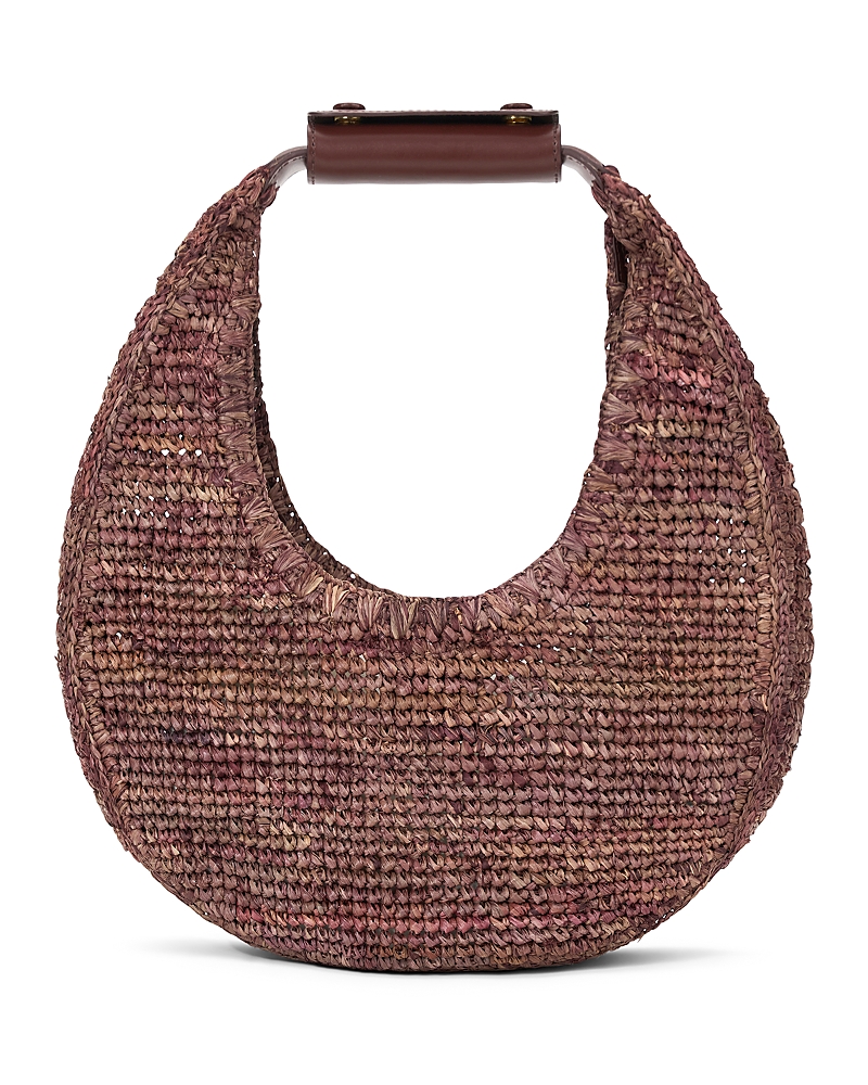 Staud Moon Large Raffia Shoulder Bag In Mahogany