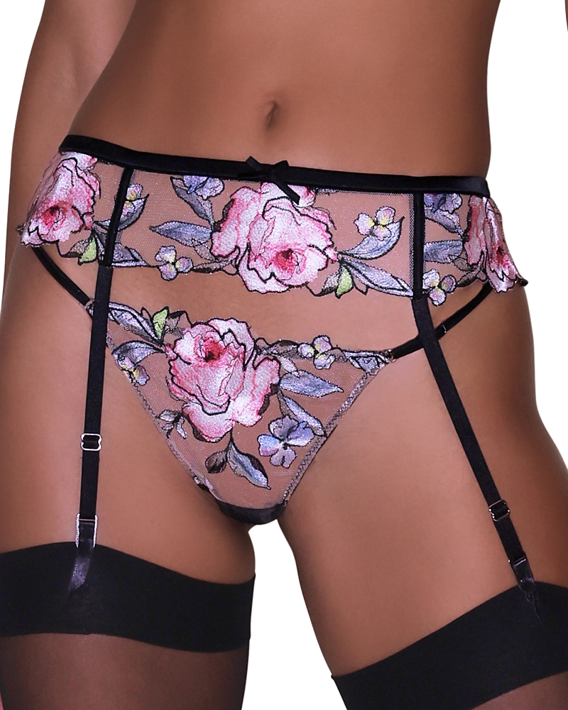 Fleur Du Mal Fidelia Embroidered G-string In Black
