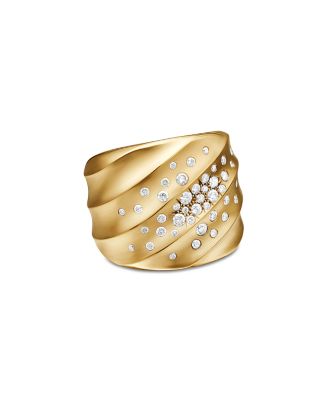 David Yurman - 18K Yellow Gold Cable Edge Diamond Saddle Ring