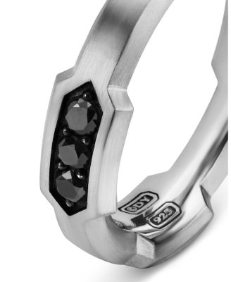 Men's Hex Station Band Ring in Sterling Silver with Black Diamonds, 6mm