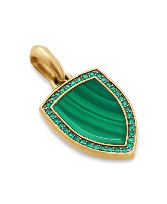 Shield Amulet in 18K Yellow Gold with Malachite and Pav&eacute; Emeralds