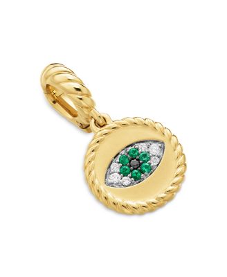 18K Yellow Gold Evil Eye Amulet with Emeralds & Diamonds