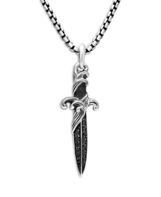 David Yurman - Men's Waves Dagger Amulet in Sterling Silver with Black Diamonds, 43.8mm