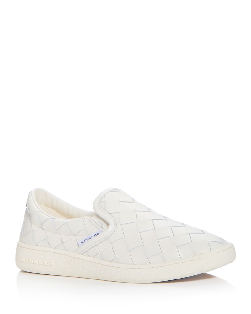 Bottega Veneta Women's Sawyer Woven Slip on Sneakers in Bianco
