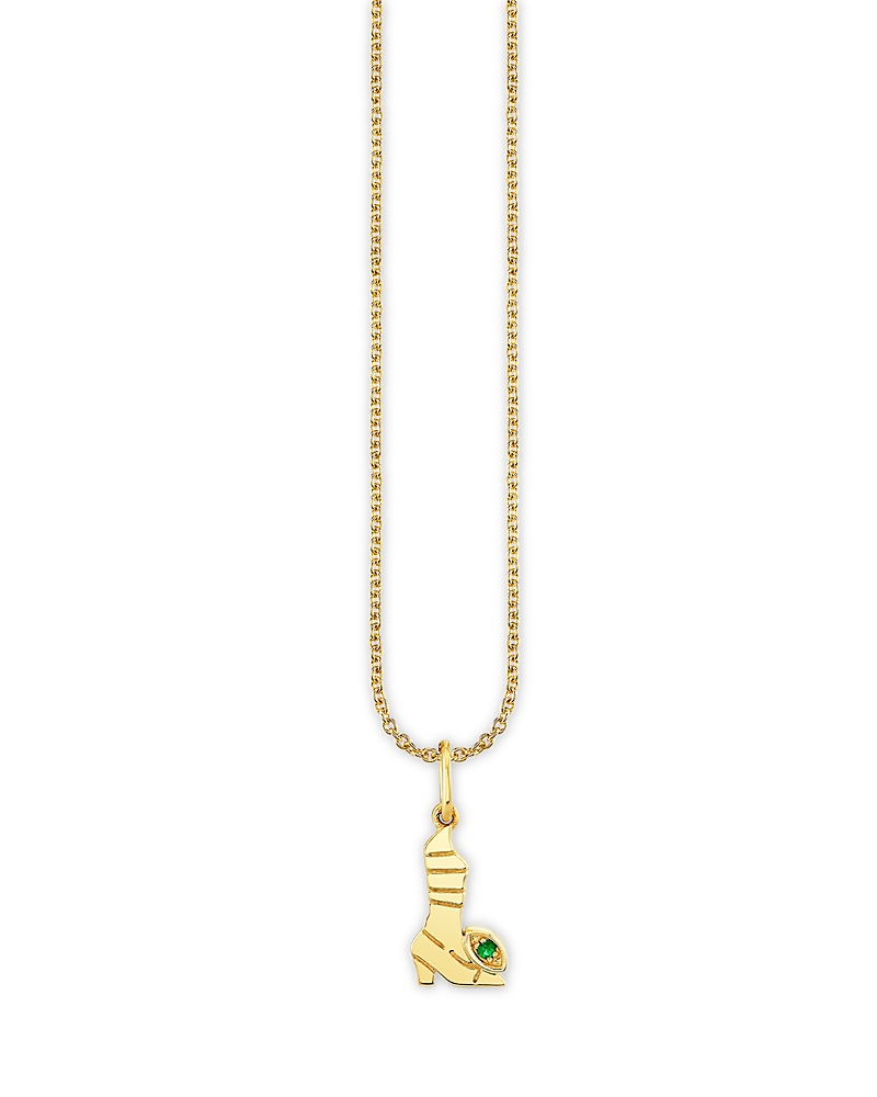 Sydney Evan 14k Yellow Gold Emerald Elphaba Pure Boot Charm Necklace, 18 In Gold