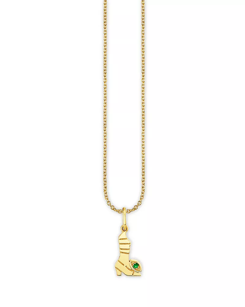 Sydney Evan Wicked x Sydney Evan 14K Yellow Gold Emerald Elphaba Pure Boot Charm Necklace, 18