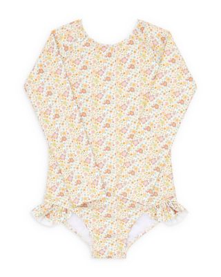 Minnow - Girls' Marigold Long Sleeve One Piece Rash Guard Swimsuit - Baby, Little Kid, Big Kid