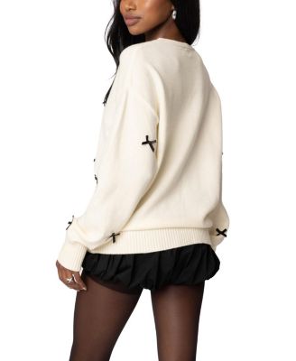  Satin Bow Oversized Sweater