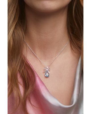 Macaron Cubic Zirconia Pear Bow Pendant Necklace, 16-18"