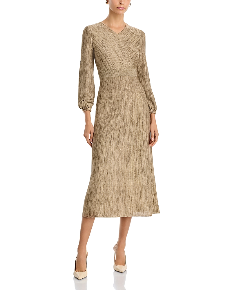Misook Bishop Sleeve Jacquard Knit Maxi Dress In Black/sand/biscotti