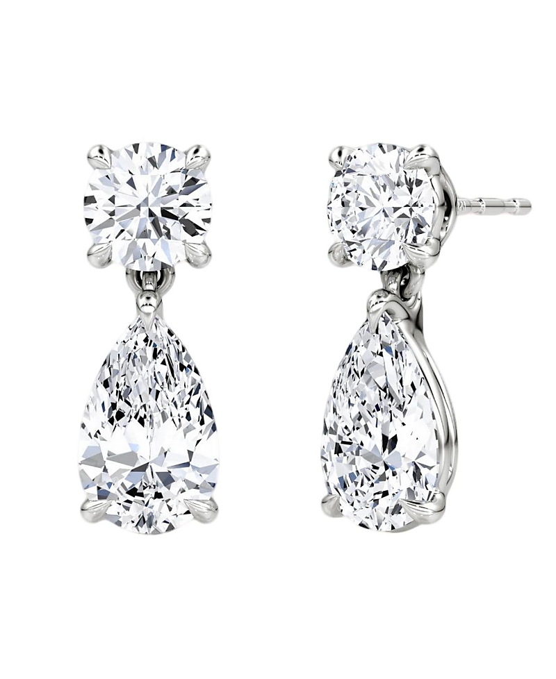 Vrai Signature Drop Earring In 14k White Gold, 3.0ctw Round Brilliant & Pear Lab Grown Diamonds In White