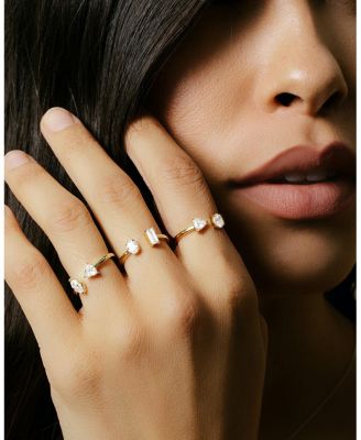 Mixed Lab-Grown Diamond Cuff Ring in 14K Yellow Gold, .50ctw Oval &amp; Trillion Lab Grown Diamonds