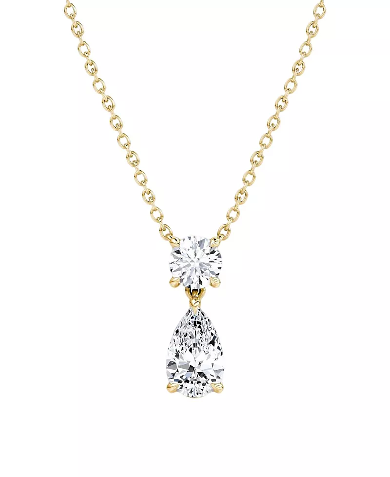 Vrai Signature Duo Drop Necklace in 14K Yellow Gold, 1.5ctw Round Brilliant & Pear Lab Grown Diamonds