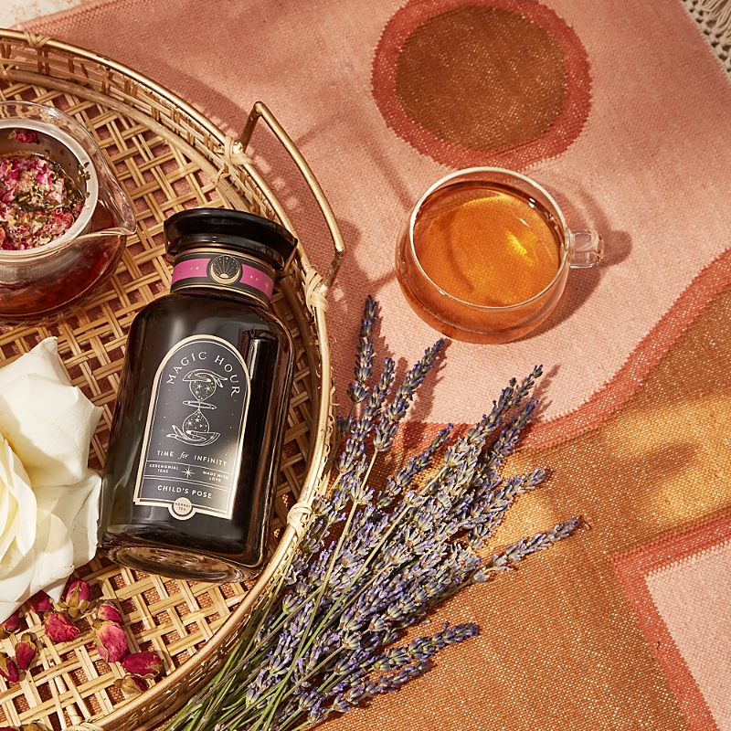 Magic Hour Child's Pose Herbal Adaptogen Tea For Sleep & Restful Calm In Violet Glass Apothecary Jar, 6 Oz.