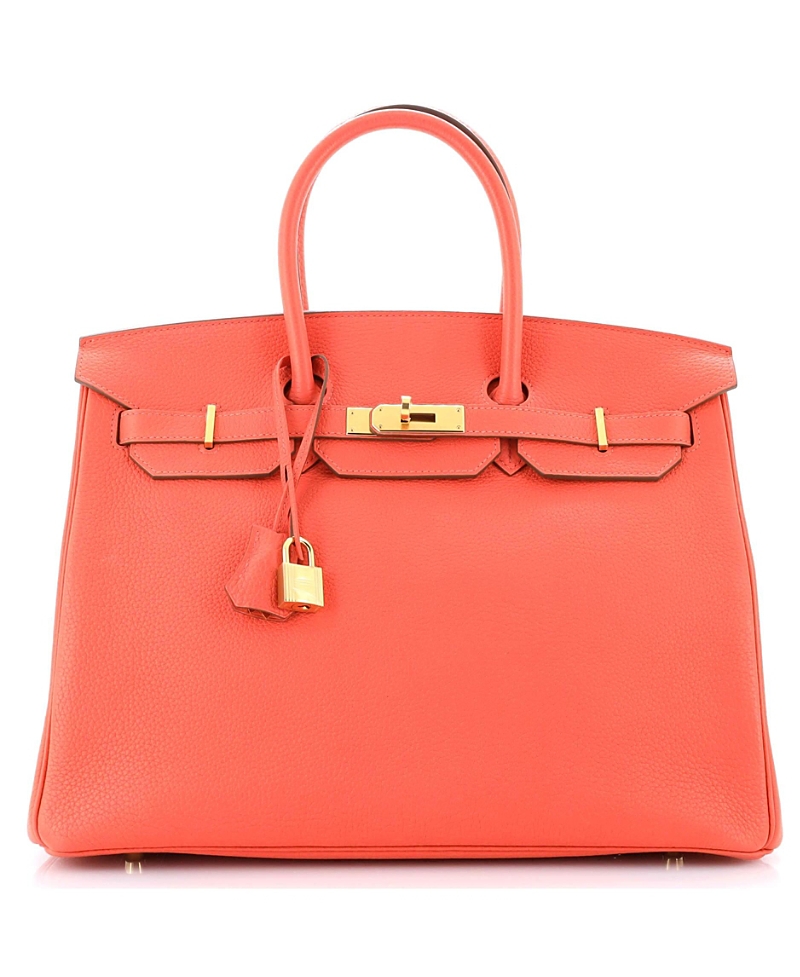 Pre-Owned Hermes Birkin 35 Handbag Red Togo with Gold Hardware