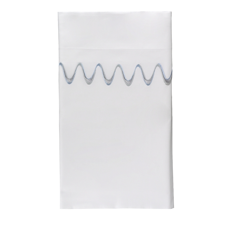 Dea Luxury Linens Dea Palm Beach Pelago Embroidery Flat Sheet, Queen In White/ice